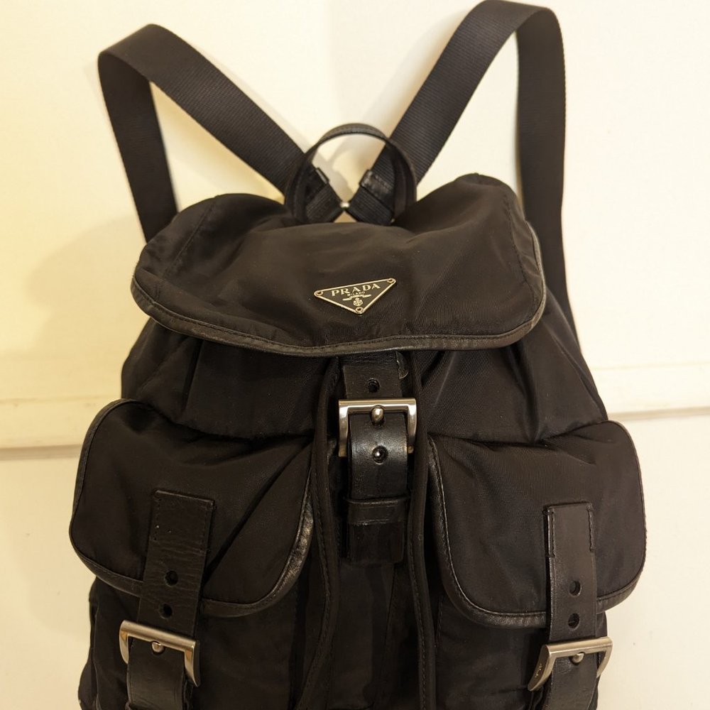 Authentic Prada Nylon Medium Backpack Black 2pock… - image 2